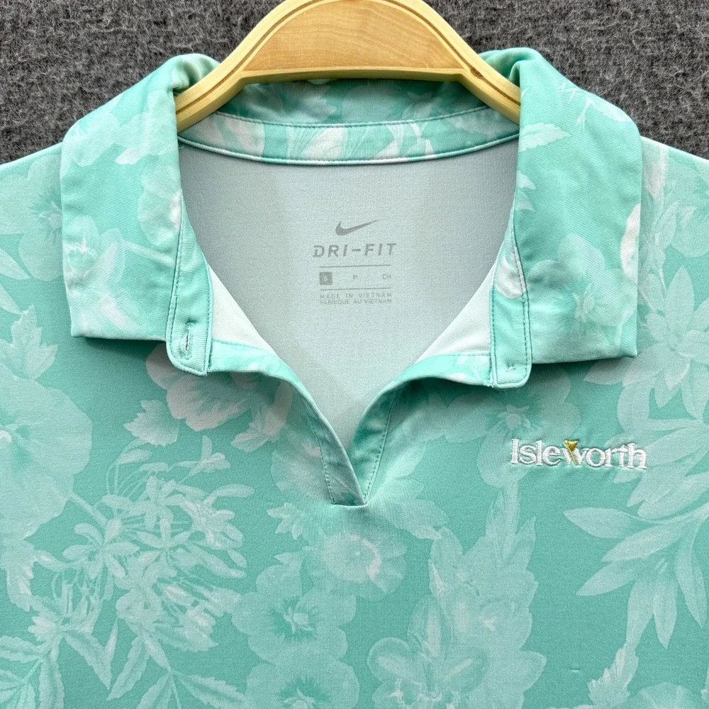 Nike Dri-Fit Womens Small Isleworth Golf Polo Shirt Green Floral AJ5319-307